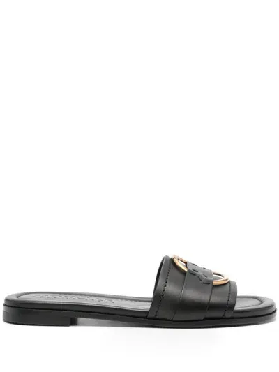 Moncler 15mm Bell Leather Slide Sandals In Black