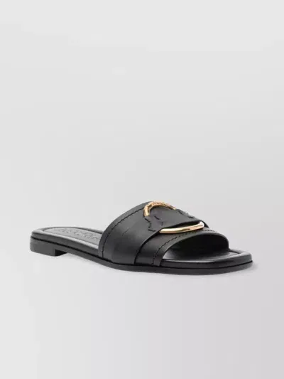 Moncler Bell Leather Flat Sandals In Black