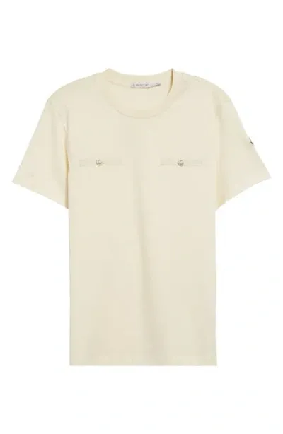 Moncler Bell Logo Grosgrain Trim Cotton T-shirt In Ivory