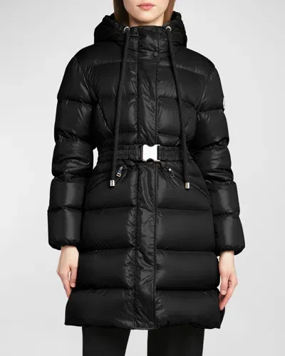 Moncler Bellevue Long Belted Puffer Coat In Black