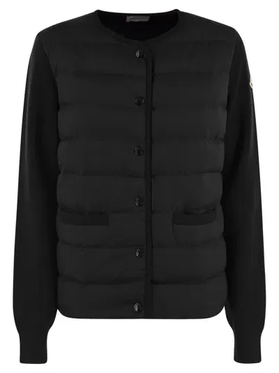 Moncler Padded Wool Cardigan In Black