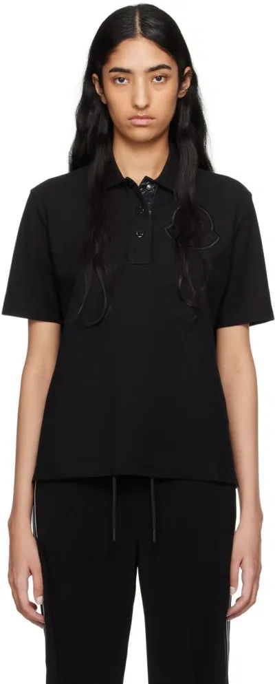 Moncler Black Embroidered-logo Polo In 999 Black