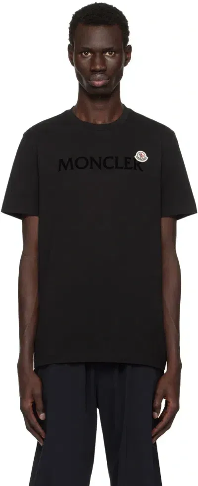 Moncler Slim-fit Logo-flocked Appliquéd Cotton-jersey T-shirt In Black