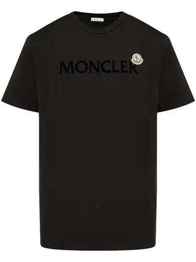 Moncler Flocked-logo Cotton T-shirt In Black