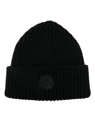 Moncler Black Logo-applique Wool Beanie