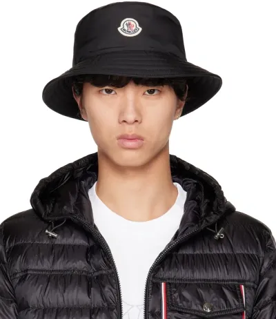 Moncler Black Logo Bucket Hat In 999 Black