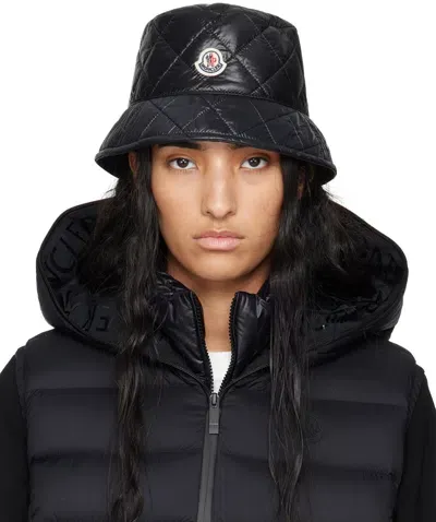 Moncler Black Quilted Bucket Hat In 999 Black