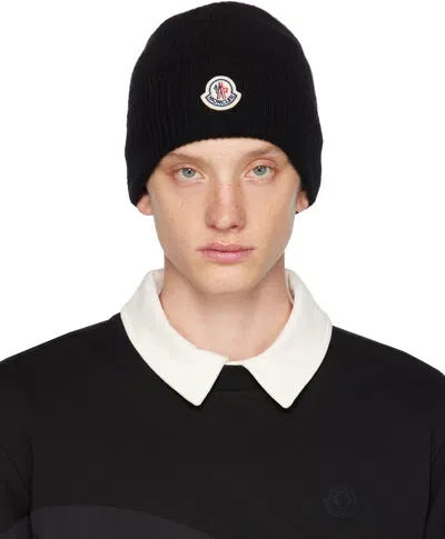 Moncler Black Rolled Brim Beanie In 999 Black