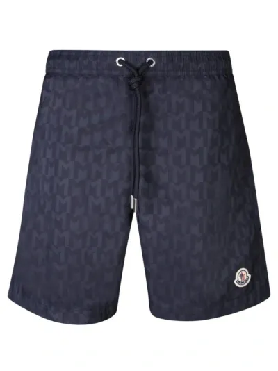 Moncler Monogram Logo Swim Trunks In Blue