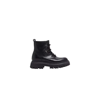 Moncler Petit Hevea Leather Lace-up Boots Black