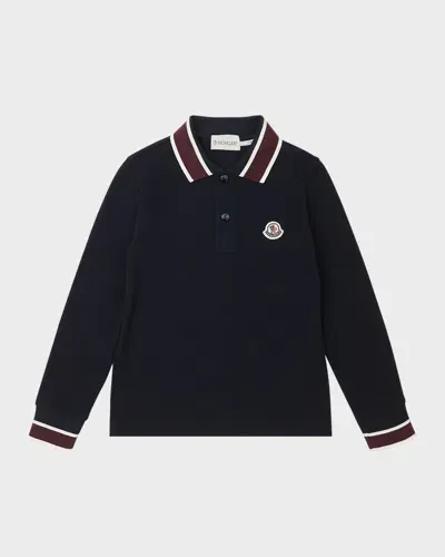 Moncler Boys' Cotton Tipped Long Sleeve Polo Shirt - Big Kid In Navy