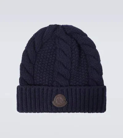 Moncler Cable-knit Wool And Cashmere Beanie In Blue