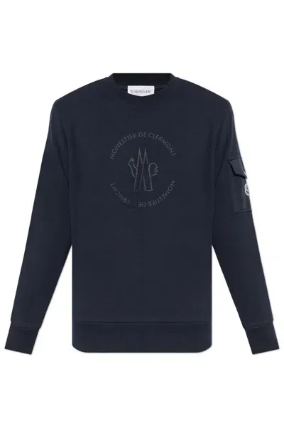 Moncler Logo Cotton Sweatshirt In Midnight Blue