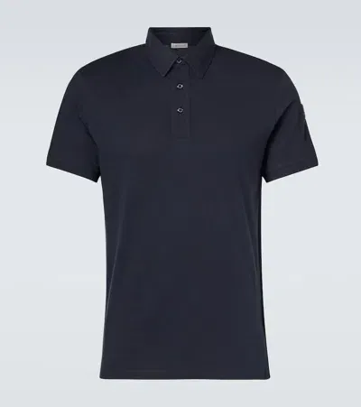 Moncler Cotton And Cashmere Polo Shirt In Blue