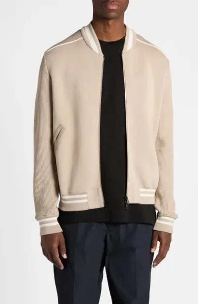 Moncler Cotton Blend Knit & Quilted Down Cardigan In Medium Beige