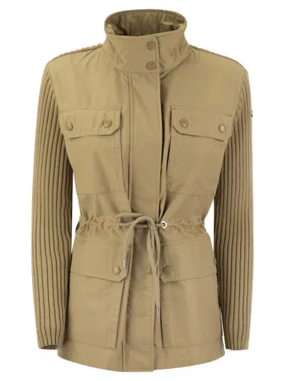 Moncler Cotton Panel Cardigan In Beige