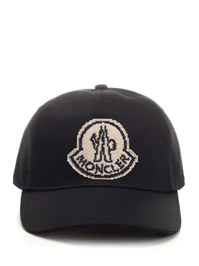 Moncler Cotton Gabardine Baseball Cap In Black