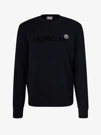 Moncler Logo Patch Cotton Sweatshirt In Black