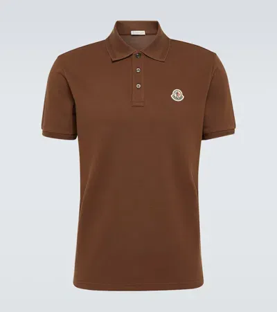 Moncler Cotton Piqué Polo Shirt In Brown