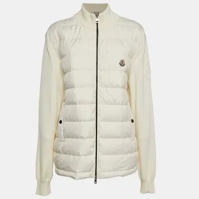 Pre-owned Moncler Cream Synthetic And Knit Downs Tricot Cardigan Xl