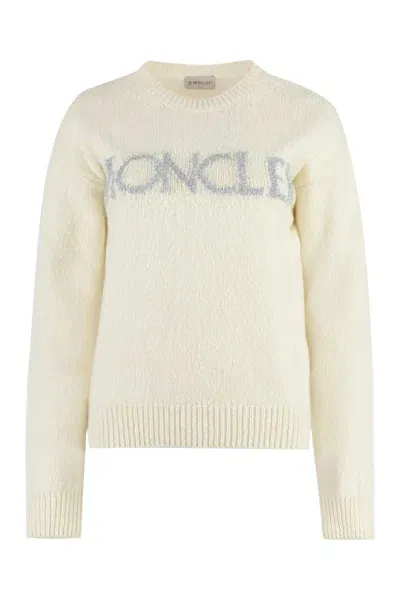 Moncler Crew-neck Wool Sweater In White