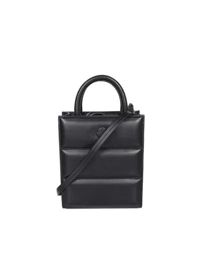 Moncler Mini Doudoune Leather Tote Bag In Black