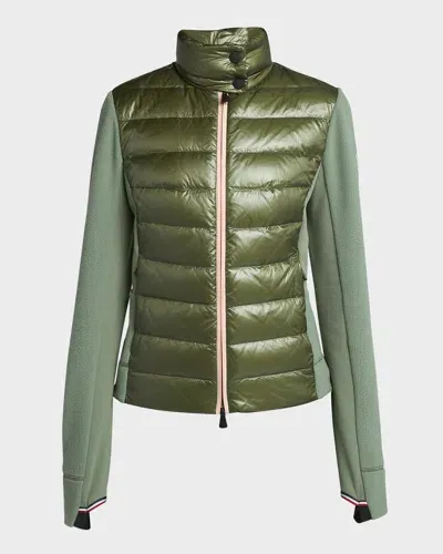 Moncler Down Front Fleece Zip-up Cardigan In Green