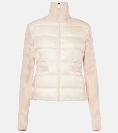 Moncler Down-paneled Zip-up Cardigan In Pink