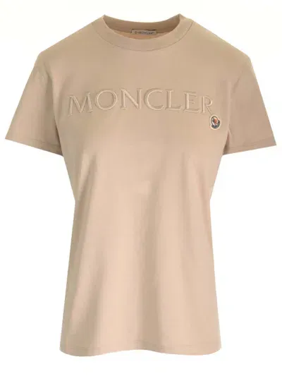 Moncler Embroidered Signature T-shirt In Beige