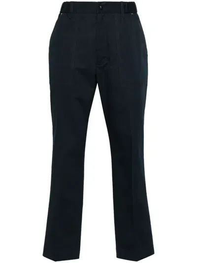 Moncler Blue Garbardine Weave Straight Trousers In Navy