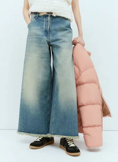 Moncler Genius Fringe Cuffs Wide Leg Jeans In Blue