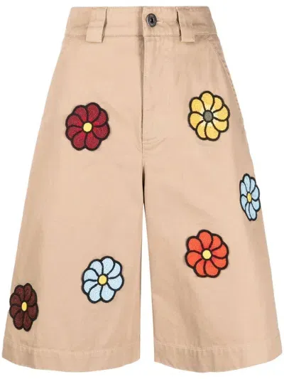 Moncler Genius Moncler Capsule Patched Cotton Shorts In Neutral