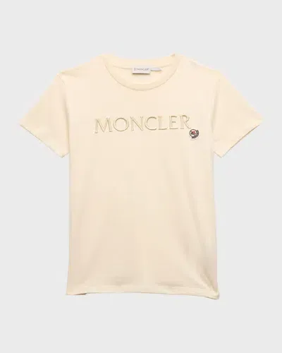 Moncler Kids' Girl's Embroidered Logo-print T-shirt In White