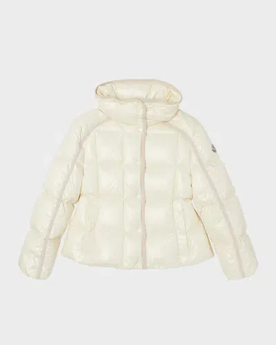 Moncler Kids' Girl's Sleat Puffer Jacket W/ Contrast Trim In Beige