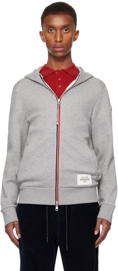 Moncler Gray Zip-up Hoodie In 985-cool Gray Melang