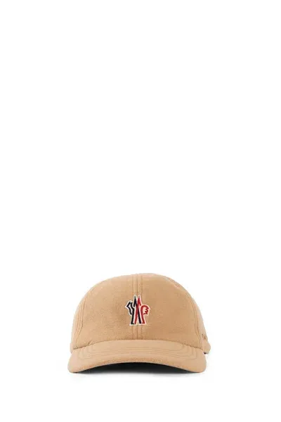 Moncler Grenoble Branded Cotton Baseball Cap In Beige