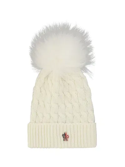 Moncler Grenoble Womens Cable Kint Bobble Hat In White