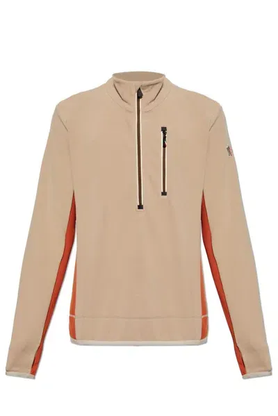 Moncler Grenoble High Neck Fleece Sweatshirt In Beige