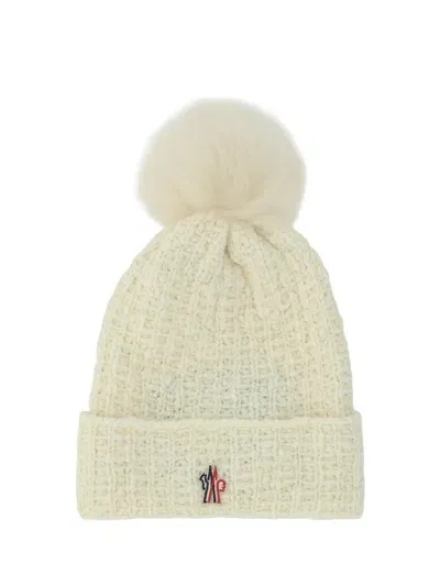 Moncler Grenoble Logo Embroidered Pompom Beanie In White