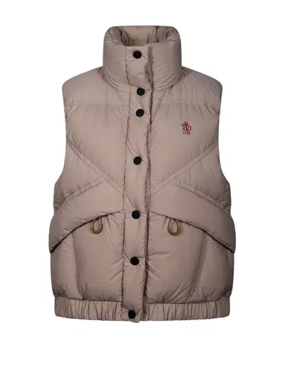 Moncler Grenoble Logo Patch Padded Gilet In Beige