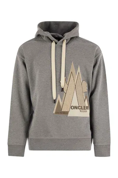 Moncler Grenoble Logo-printed Hoodie In Light Grey