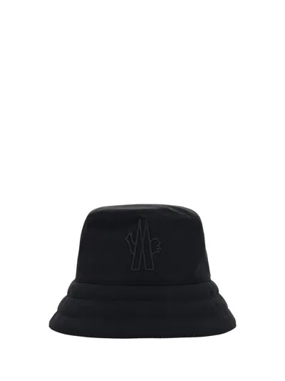 Moncler Black Bucket Hat With Metal Logo Patch In Tech Fabric Woman In Multicolor