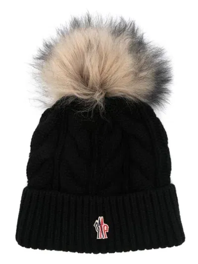 Moncler Grenoble Wool And Cashmere Beanie With Pom Pom Accessories In Black