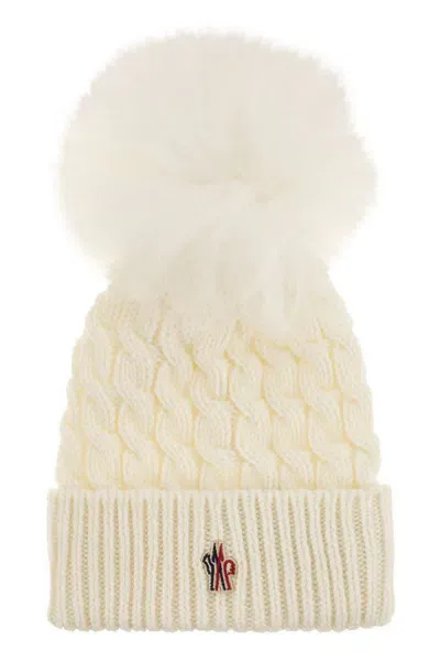 Moncler Grenoble Wool Cap With Pom-pom In White