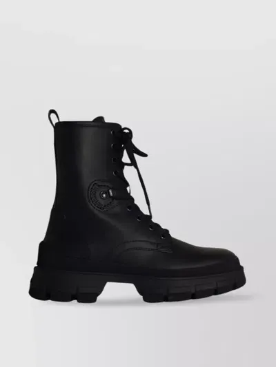 Moncler Hevea Black Matte Leather Ankle Boots