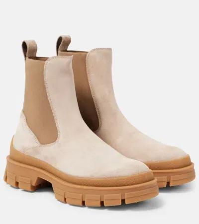 Moncler Hevea Suede Chelsea Boots In Beige