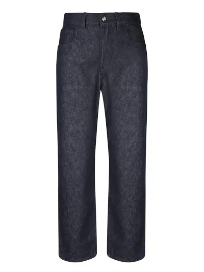 Moncler High Waist Straight Cut Trousers In Blue