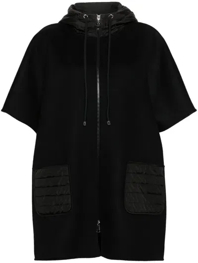 Moncler Hooded Down Cape In Black