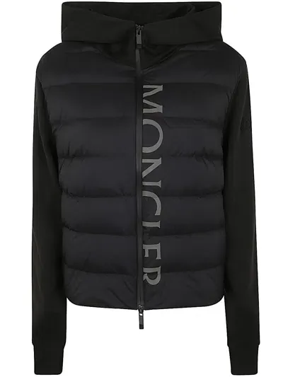 Moncler Hoodie Open Sweater In Black