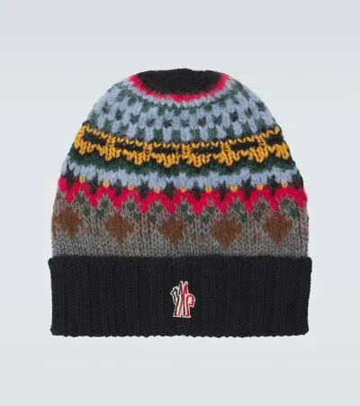 Moncler Intarsia Wool-blend Beanie In Multicoloured